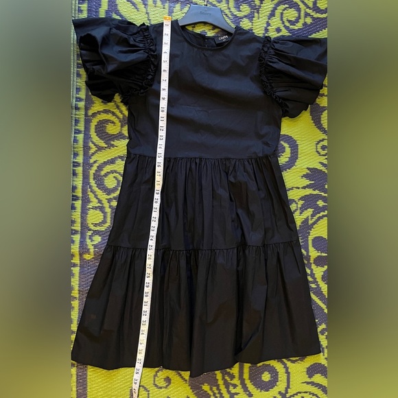 Chepé Made In Italy Black 100% Poplin Cotton Puff Sleeve Black Midi Dress Sz XS - Picture 14 of 14